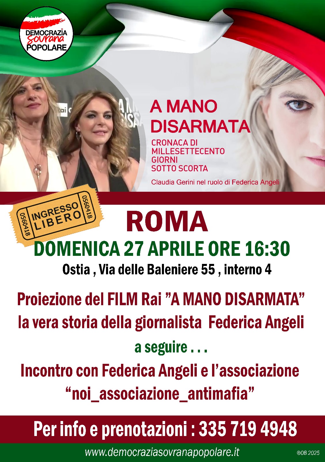 FILM  E DIBATTITO:  A MANO DISARMATA-La vera storia della giornalista Federica Angeli
